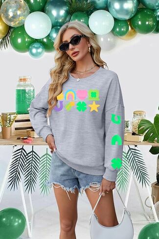 VILOVE St Patrick's Day Sweatshirt for Women: Saint Patricks Day Pullover Shamrock Long Sleeve Shirt Clover Printed Tops in Saudi Arabia