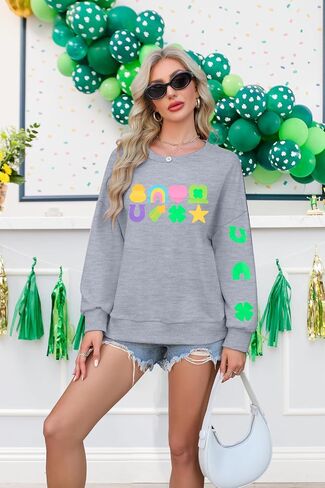 VILOVE St Patrick's Day Sweatshirt for Women: Saint Patricks Day Pullover Shamrock Long Sleeve Shirt Clover Printed Tops in Saudi Arabia