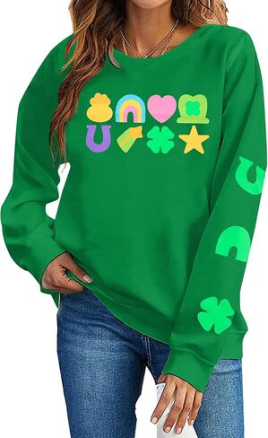 VILOVE St Patrick's Day Sweatshirt for Women: Saint Patricks Day Pullover Shamrock Long Sleeve Shirt Clover Printed Tops in Saudi Arabia