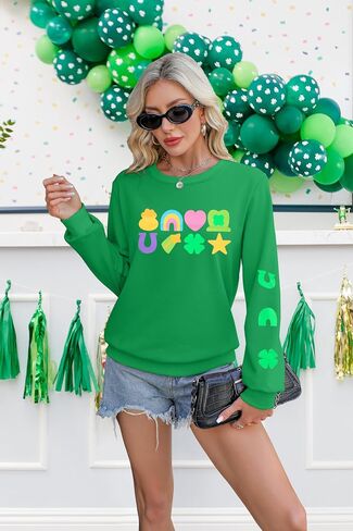 VILOVE St Patrick's Day Sweatshirt for Women: Saint Patricks Day Pullover Shamrock Long Sleeve Shirt Clover Printed Tops in Saudi Arabia