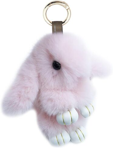 Unpafcxddyig Bunny Keychain Mini Soft Cute Artificial Mink Fur Fluffy Keyring 4.7in for Car Handbag in Kuwait
