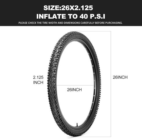 Hycline Mountain Bike Replacement Tire: 26x2.125 inch (56-559mm) Premium Butyl Rubber Puncture-Resistant Folding Bicycle Tire Compatible with MTB Off-Road Bike in Kuwait