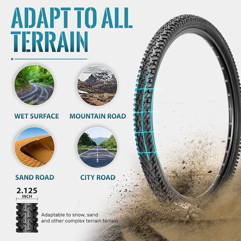 Hycline Mountain Bike Replacement Tire: 26x2.125 inch (56-559mm) Premium Butyl Rubber Puncture-Resistant Folding Bicycle Tire Compatible with MTB Off-Road Bike in Kuwait