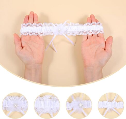 2 Pack Wedding Garter Garters for Bride White Lace Garter Belt Bride Elastic Garter Lace Bow Satin Garter Belt Thigh Harness Prom Leg Garter Belt Wedding Accessories for Brides in Saudi Arabia