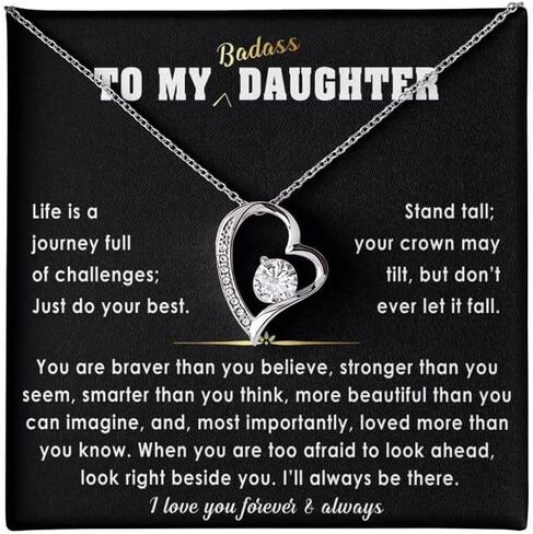To My Badass Daughter Necklace From Mom and Dad With Heartfelt Message & Elegant Box, Mother Daughter Necklace, Christmas, Birthday Gifts For Daughters Adult, Daughter Jewelry From Mom in Saudi Arabia