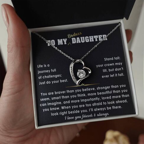 To My Badass Daughter Necklace From Mom and Dad With Heartfelt Message & Elegant Box, Mother Daughter Necklace, Christmas, Birthday Gifts For Daughters Adult, Daughter Jewelry From Mom in Saudi Arabia