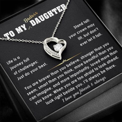 To My Badass Daughter Necklace From Mom and Dad With Heartfelt Message & Elegant Box, Mother Daughter Necklace, Christmas, Birthday Gifts For Daughters Adult, Daughter Jewelry From Mom in Saudi Arabia