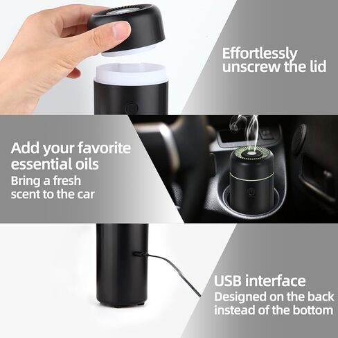 موزع روائح السيارة للزيوت العطرية، موزع مرطب هواء لرائحة السيارة USB، ناشر رائحة صغير صغير، مزيل رائحة الزيوت العطرية، ضوء متغير 7 ألوان، إيقاف تلقائي للسيارة، المنزل، السفر، غرفة النوم، المكتب. in Saudi Arabia