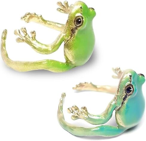 HUASAI Frog Ring for Women Green Latest Tree Frog Rings Cute Frog Rings Gifts Trendy Stuff Open Adjustable Frog Rings Handmade Frog Jewelry Christmas Stocking Stuffers Gifts in Kuwait