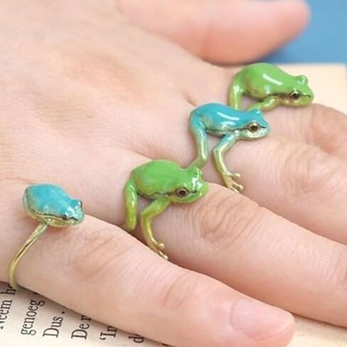 HUASAI Frog Ring for Women Green Latest Tree Frog Rings Cute Frog Rings Gifts Trendy Stuff Open Adjustable Frog Rings Handmade Frog Jewelry Christmas Stocking Stuffers Gifts in Kuwait