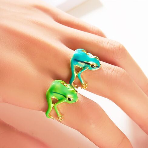 HUASAI Frog Ring for Women Green Latest Tree Frog Rings Cute Frog Rings Gifts Trendy Stuff Open Adjustable Frog Rings Handmade Frog Jewelry Christmas Stocking Stuffers Gifts in Kuwait