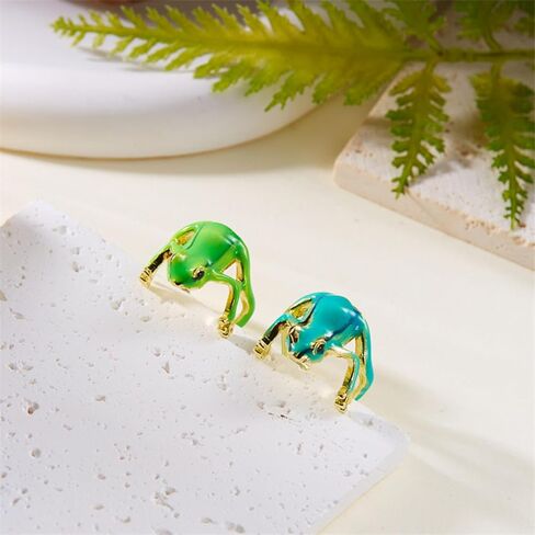 HUASAI Frog Ring for Women Green Latest Tree Frog Rings Cute Frog Rings Gifts Trendy Stuff Open Adjustable Frog Rings Handmade Frog Jewelry Christmas Stocking Stuffers Gifts in Kuwait