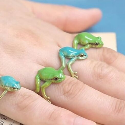 HUASAI Frog Ring for Women Green Latest Tree Frog Rings Cute Frog Rings Gifts Trendy Stuff Open Adjustable Frog Rings Handmade Frog Jewelry Christmas Stocking Stuffers Gifts in Kuwait