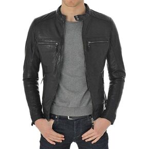 Mens Slim Shady Black Lambskin Leather Jacket, Biker Jacket