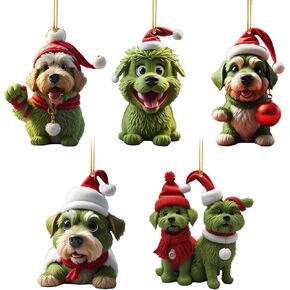 5pcs Dog Ornaments for Christmas Tree, Acrylic Flat 3D Effect, Hanging Decorations for Festival,Holiday Dog Gift 2025,Adorable Seasonal Accent & Classic Home Décor,3 inches