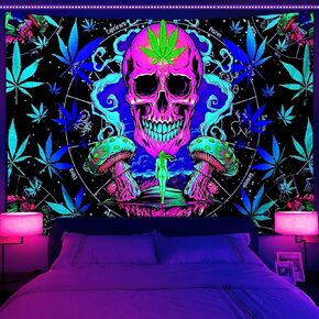 Blacklight Marijuana Leaf Tapestry Glow in The Dark Cannabis Weed Poster Flag 3 X 5 Ft