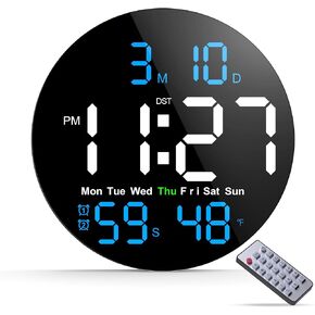 Digital Wall Clock, 10 in Wall Clock with Large LED Display Seconds Display One Button DST Muteable Button Auto Brightness, Large Digital Wall Clock for Living Room, Classroom, Bedroom, Office