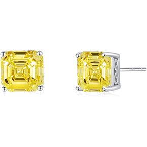 925 Sterling Silver Post Earrings Asscher Cut Cubic Zirconia 4 Pong Ear Stud Earrings Set for Women