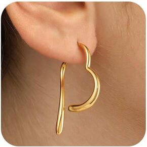 Gold Earrings for Women, Large Open Earrings 14K Gold Plated Smiple Hypoallergenic Trendy Statement Dangle Earrings Gold Dainty Geometric Rectangle Drop Stud Earrings Piercing Jewelry