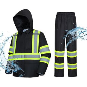 ProtectX High Visibility Waterproof Rain Gear for Men and Women, Hi Vis Reflective Safety Rain Jacket and Pant Suits Workwear