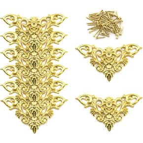 Furniture Decorative Edge Cover, OZXNO 8-Pack Vintage Golden Carved Zinc Alloy Corner Protector for Cabinet Jewelry Box Album Drawer
