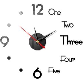 ملصق سطح مرآة ذاتي اللصق أسود على شكل جرس كوارتز صامت على الطراز الحديث DIY ساعة حائط ثلاثية الأبعاد قابلة للإزالة لتزيين المنزل وغرفة المعيشة (15.75، أسود) in Kuwait