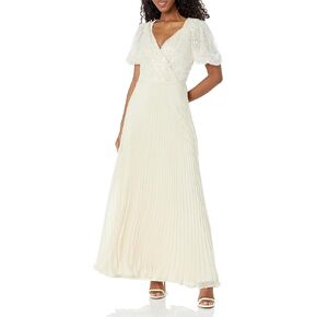 DKNY womens Sequin V-neck Short Sleeve Pleated Gown