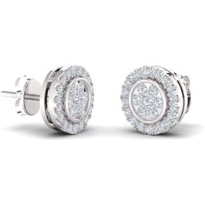 Diamondere Natural and Certified Diamond Petite Stud Earrings in 14K White Gold | 0.27 Carat Halo Earrings for Women
