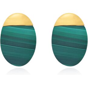 Milan Chiva Small Round Natural Gemstone Stud Earrings for Women 14K Gold Plated Oval Button Minimal Jewelry