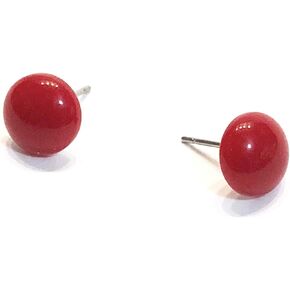 Cherry Red Stud Earrings | Small Vintage Lucite Retro Button Studs - Sustainable Jewelry for Women in Bright Red with Surgical Steel Hypoallergenic posts