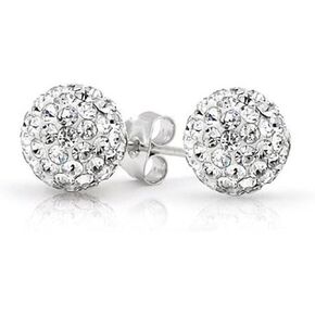 Solid 925 Sterling Silver White Clear Bead Crystal Disco Ball Stud Post Earrings 6MM 8MM 10mm 12mm Gift