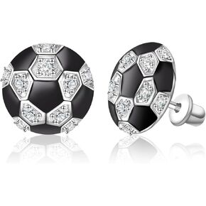 Soccer Screwback Earrings for Women - 925 Sterling Silver Sports Screw Stud Jewelry Gifts for Sport Fans Christmas Easter Thanksgiving Day