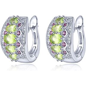 Natural Peridot Earrings for Women Solid 925 Sterling Silver Setting Gemstone Rhodolite Garnet Rhodium Plated Elegant Simple Classic Birthstone Earring Fine Jewelry for Her