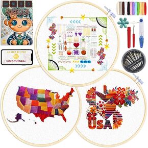 Genius Skills Embroidery Kit for Beginners - Master 42 Stitches with Step-by-Step Videos, DIY Cross Stitch Kit, Embroidery Patterns, Needles, Hoop & Tools for Adults and Beginners