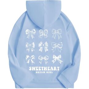 Verdusa Girl's Bow Letter Graphic Hoodie Lightweight Sweatshirts Cute Long Sleeve Pullover Top