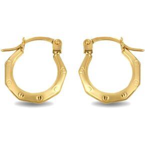 High Polish 14K Yellow Gold Octagon Love Screw Reversible Hoop Earrings (0.50") for Women
