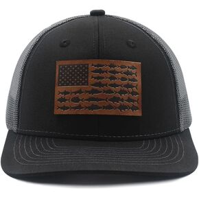 USA Fish American Flag Leather Patch Hat Adjustable Baseball Caps Trucker Hats Unisex Hats for Women Men