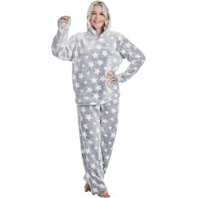 MissShorthair Womens Fleece Pyjamas Sets Fluffy Soft Hoodie Ladies Pyjamas Lounge Wear Sets