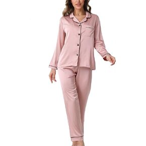 YUSHOW Womens Satin Pajama Sets Comfy Long Sleeve Button Down Shirt Loose Pajamas Pants Loungewear