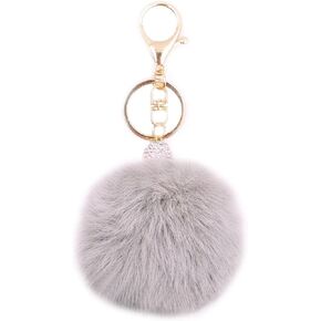 jtkdxqs Soft Pom Pom Keychain Artificial Rabbit Fur Plush Fluffy Ball Key Ring with Shiny Crystal for Women