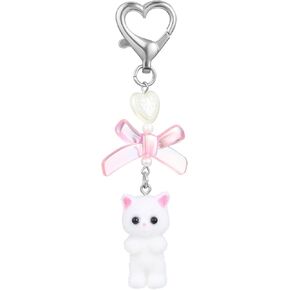 Mabor Cute Cat Keychain, Fuzzy Kitty Cat Decor Gifts Cat Lovers Y2K Heart Bow Pendent Women Girls Kawaii Cat Bag Charm Keychain Accessories Coin Purse Keychain For Cat Gifts