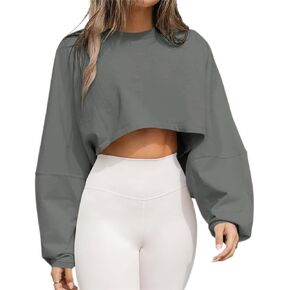 Womens Cropped Sweatshirts Long Sleeve Crop Tops Casual Pullover Hoodies Oversized