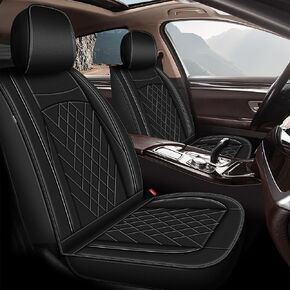 Fit for Accord Seat Covers, 5 Seats Faux Leather Car Seat Covers Full Set for 2003-2017 Honda Accord (Black & Beige)