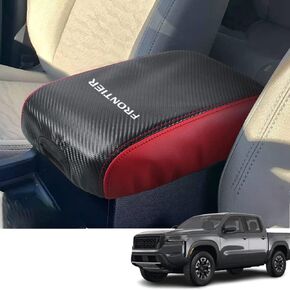 Custom Interior Accessories for Nissan Frontier 2022 2023 Leather Center Armrest Box Cover Armrest Cushion Central Armrest Protector Pad(Carbon Fiber with Black)