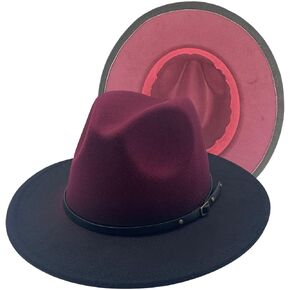 Wide Brim Fedora Hats for Women & Men Two Tone Felt Hat Gradient Dress Hat