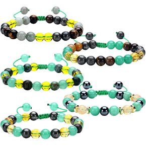 yinkin 5 قطع المال الثروة النجاح أساور البيريت الأخضر افينتورين سيترين سوار قابل للتعديل مولدافيا اليشم كريستال سوار للرجال النساء شفاء تهدئة القلق الإجهاد الإغاثة هدية عيد الميلاد in Kuwait