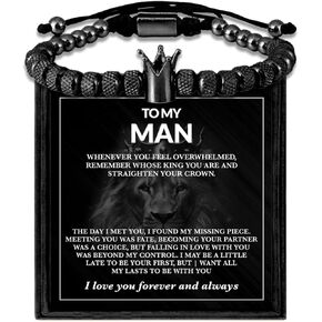 To My Man Bracelet Gifts for Men - For My Man Crown Bracelet Gift for Him Boyfriend Dad Son Husband Birthday Gift - Mens Birthday Gift Ideas Promise Bracelet for Him Unique Jewelry Gift