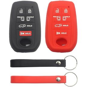 2Pcs Rubber Silicone 6 Buttons Remote Smart Key Fob Case Cover Protector Keyless with Keychain Compatible with Toyota Sienna 2021 2022 2023 2024 Black Gray