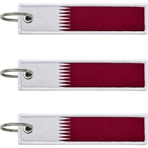3 Pcs Qatar Qataris Country Flag Keychain,Woven label Key Chains for Car Keys,Fabric Key Chains Men and Women,Used for Various Decorations.