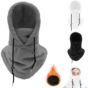 Sherpa Hood Ski Mask, Winter Sherpa Windproof Coldproof Plush Mask, Arctic Plush Warm Ski Mask, Winter Outdoor Hooded Sports Windproof Mask for Women Men Dark Gray